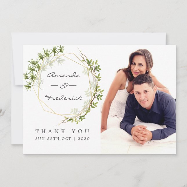 Greenery Geometric Wedding Thank You photo (Front)