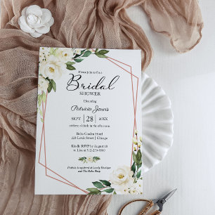Greenery Geometric White Floral Bridal Shower Invi Invitation