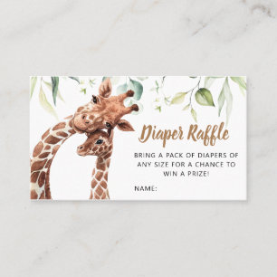 Greenery Giraffe Baby Shower Diaper Raffle Business Card