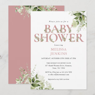 Greenery Girl Dusty Rose Pink Letter Baby Shower Invitation
