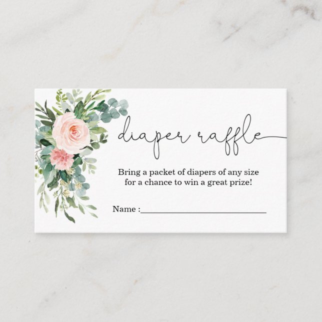 Greenery girl pink baby shower Diaper Raffle Cards (Front)