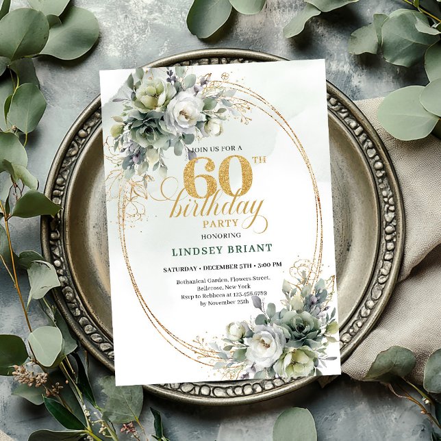 Greenery Gold 60th Birthday Boho Party Invite (Greenery Gold 60th Birthday Boho Party Invite

)