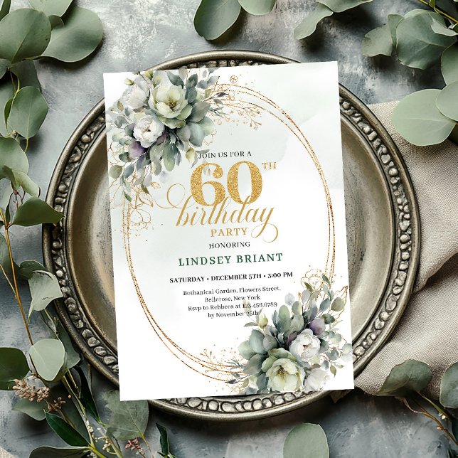Greenery Gold 60th Birthday Botanical Invite (Greenery Gold 60th Birthday Botanical Invite

)