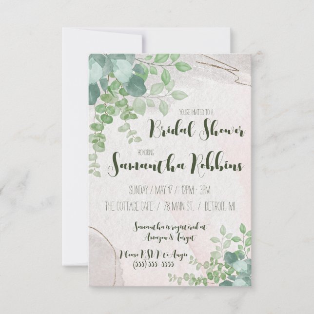 Greenery, Gold, and Ivory Bridal Shower Invitation (Front)