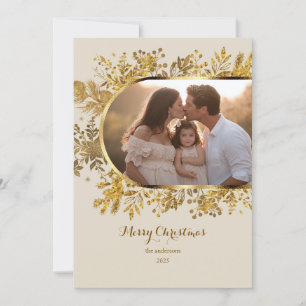 Greenery Gold Arch Modern Script Photo Christmas Holiday Card