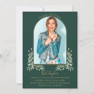 Greenery Gold Arch Photo Emerald Graduation Party  Invitation