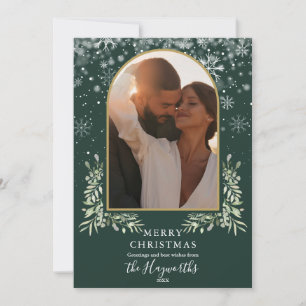 Greenery Gold Arch Script Photo Christmas Holiday Card