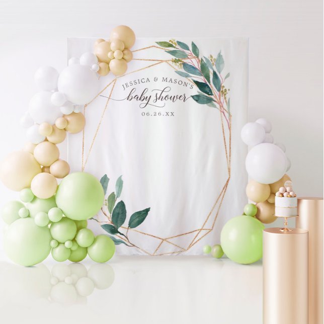 Greenery Gold Baby Shower Backdrop Photo Booth Tapestry (Creator Uploaded)