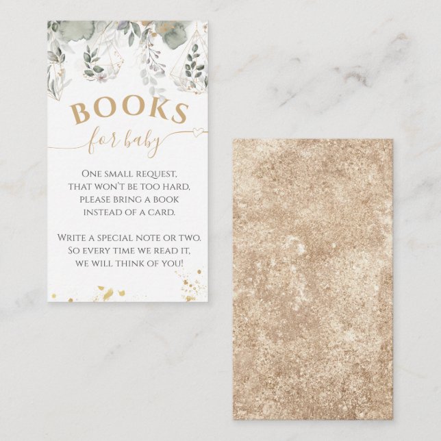 Greenery & Gold Baby Shower book request Enclosure Card (Front/Back)