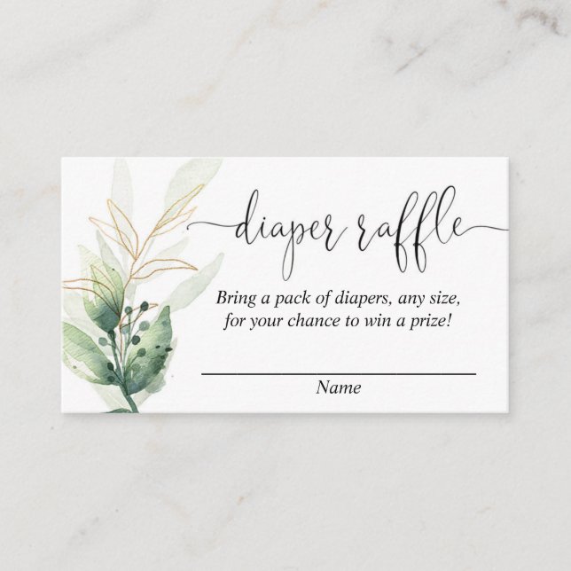 greenery gold baby shower diaper raffle cards (Front)