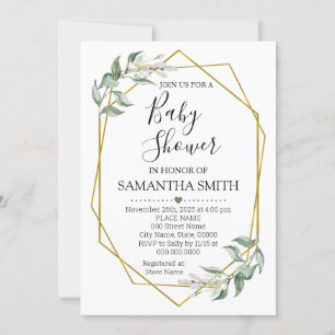 Greenery gold Baby shower Minimalist mom to be Invitation
