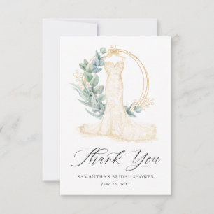 Greenery Gold Berries Wedding Dress Bridal Shower Thank You Card