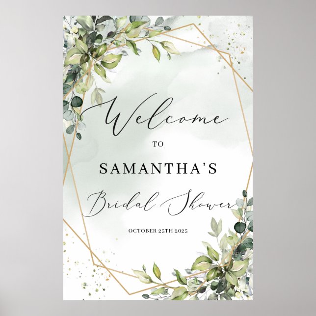 Greenery gold boho bridal shower welcome sign (Front)