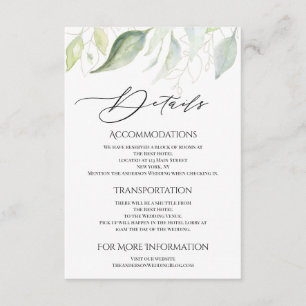 Greenery Gold Botanical Leaves Accommodations Enclosure Card