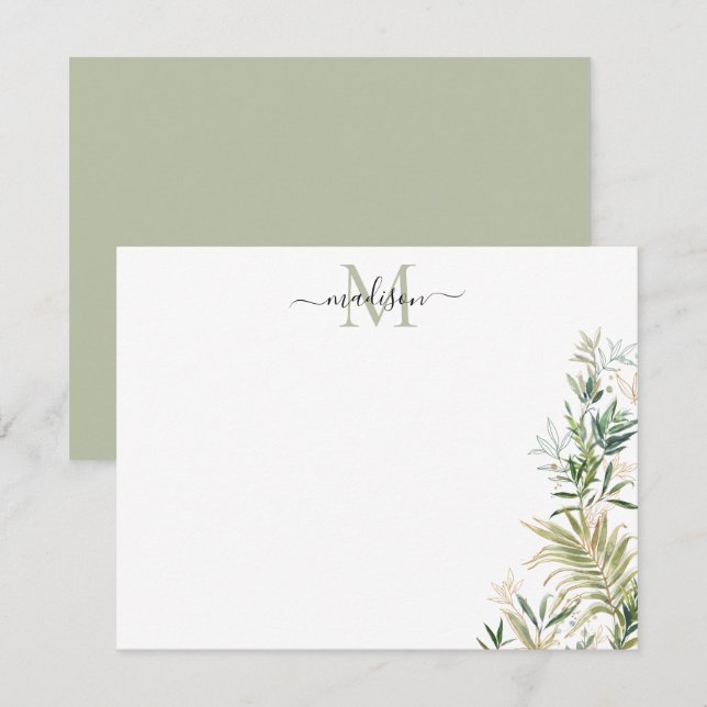 Greenery Gold Botanical Rustic Foliage Monogram Card (Front/Back)