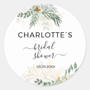 Greenery Gold Bridal Shower Classic Round Sticker