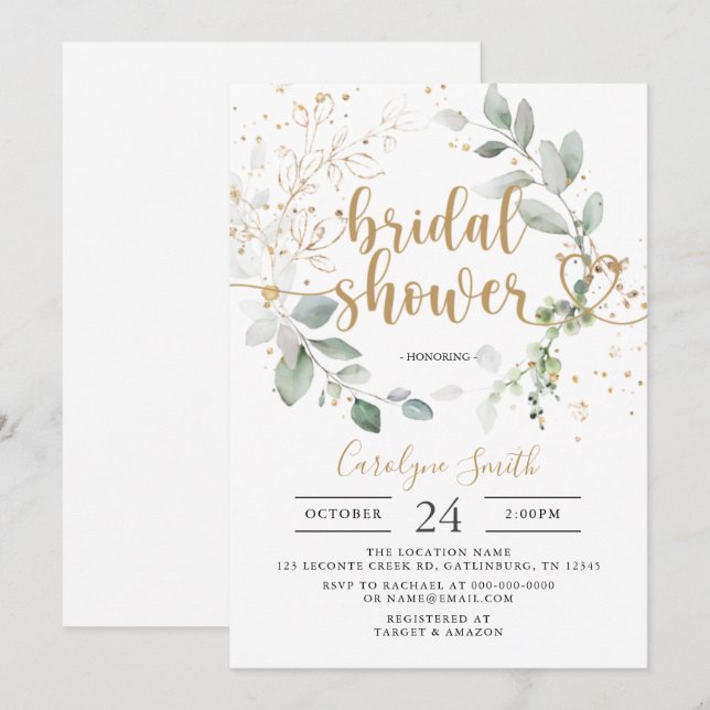 Greenery Gold Bridal Shower Invitation (Front/Back)