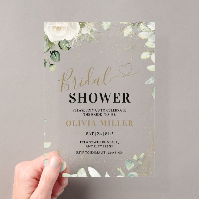 Greenery Gold Bridal Shower Invite, Eucalyptus  Acrylic Invitations (Insitu (Handheld))