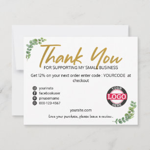 Greenery Gold Business Packaging Insert Cards