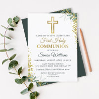 Greenery Gold Cross Glitter First Holy Communion