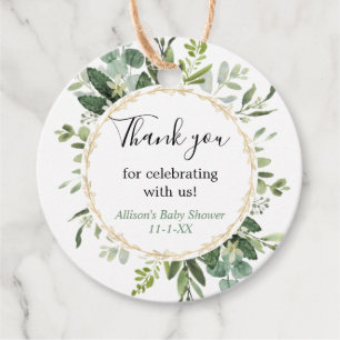 Greenery gold elegant eucalyptus baby shower favour tags