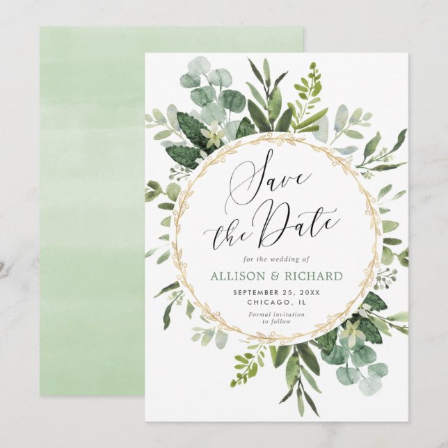 Greenery gold elegant modern Save the Date Invitation (Front/Back)