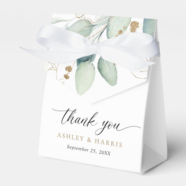 Greenery Gold Eucalyptus Rustic Wedding Favor Box (Front Side)