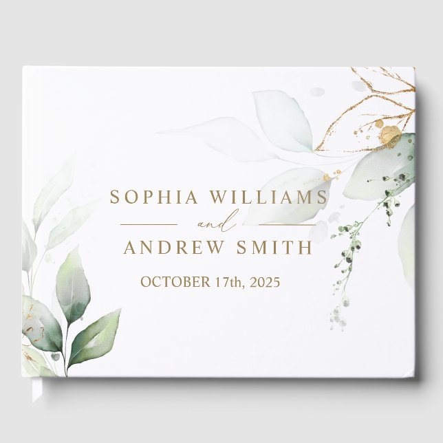 Greenery & Gold Eucalyptus Wedding Guest Book (Front)