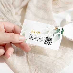Greenery & Gold Eucalyptus Wedding QR Code RSVP Enclosure Card