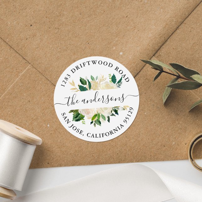 Greenery Gold Floral Return Address Envelope Seal (Creator Uploaded)