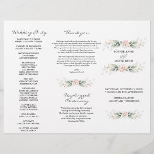 Greenery Gold Floral Tri+Fold Wedding Program