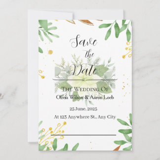 Greenery Gold Foil Elegant Wedding Invitation
