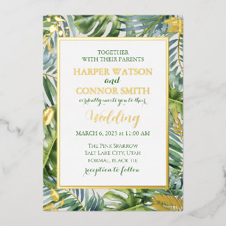 Greenery gold foil leaves simple wedding