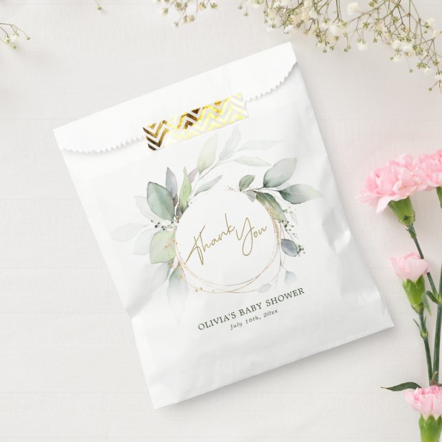 Greenery Gold Foliage Eucalyptus baby shower Favour Bag (Sealed)