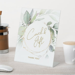Greenery Gold Foliage Eucalyptus Card & Gift Table Pedestal Sign