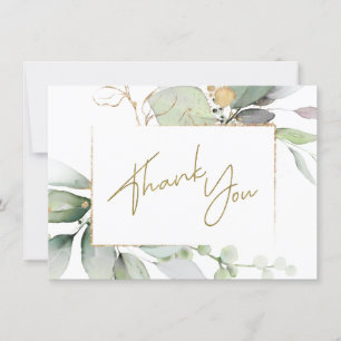 Greenery Gold Foliage Eucalyptus Thank You Note Card