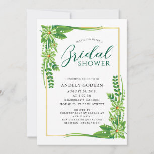 Greenery Gold Frame Elegant Botanica Bridal Shower Invitation