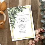 Greenery Gold Frame Floral Birthday Invitation<br><div class="desc">A lovely white floral with greenery and gold frame birthday invitation for her.  Great for any year,  but particularly,  40th ,  50th,  60th ,  70th,  80th and beyond</div>