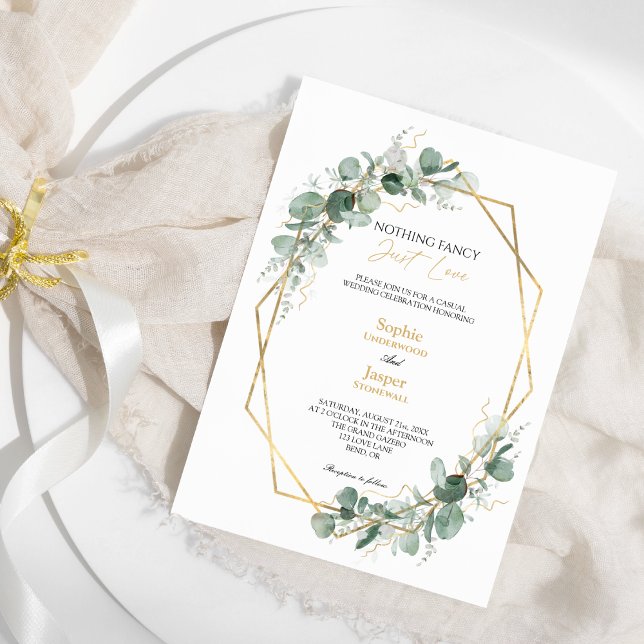 Greenery Gold Frame Simple Nothing Fancy Wedding Invitation (Creator Uploaded)