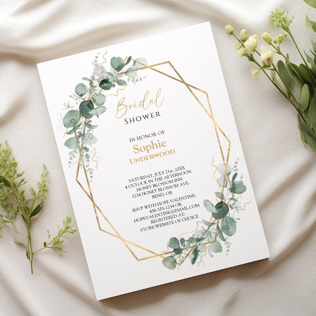 Greenery Gold Frame Simple Wedding Bridal Shower Invitation (Creator Uploaded)