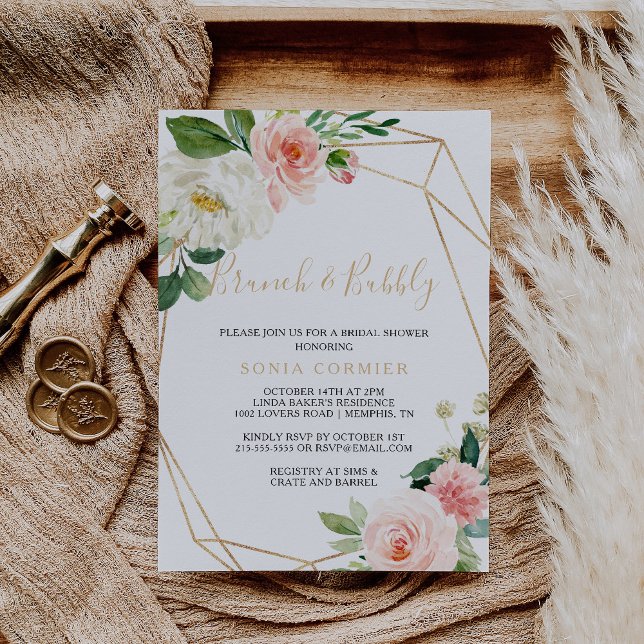 Greenery & Gold Geometric Brunch & Bubbly Invitation (Creator Uploaded)