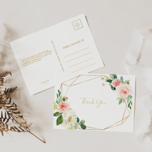 Greenery & Gold Geometric Elegant Floral Thank You Postcard