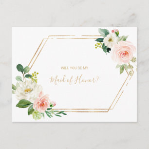 Greenery & Gold Geometric Elegant Maid of Honour Invitation Postcard