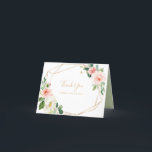 Greenery Gold Geometric Elegant Thank You Card<br><div class="desc">This greenery gold geometric elegant thank you card is perfect for a rustic wedding. The design features lovely white, pink, and blush hand-painted roses and a touch of greenery, adorning gold geometric frames, inspiring artistic beauty. Personalize the front of the card with the names of the bride and groom or...</div>