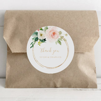 Greenery & Gold Geometric Elegant Thank You Favour Classic Round Sticker