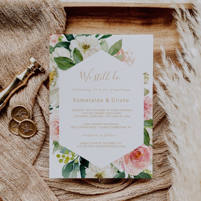 Greenery & Gold Geometric Elegant Vow Renewal Invitation (Creator Uploaded)