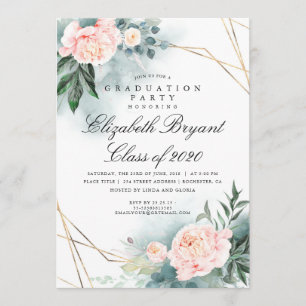 Greenery Gold Geometric Floral Graduation Party Invitation