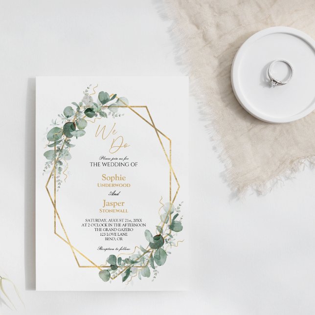 Greenery Gold Geometric Frame Simple We Do Wedding Invitation (Creator Uploaded)