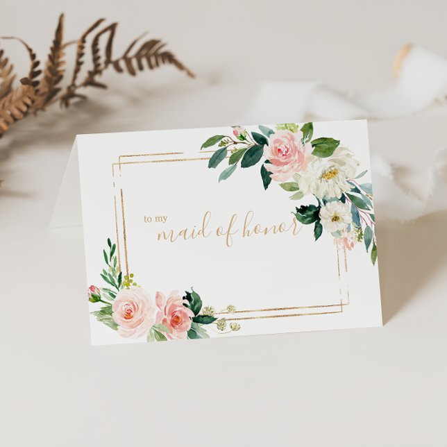 Greenery & Gold Geometric Maid of Honour Thank You Card (Creator Uploaded)