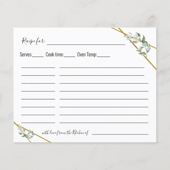 Greenery gold geometric Recipe card (Front)